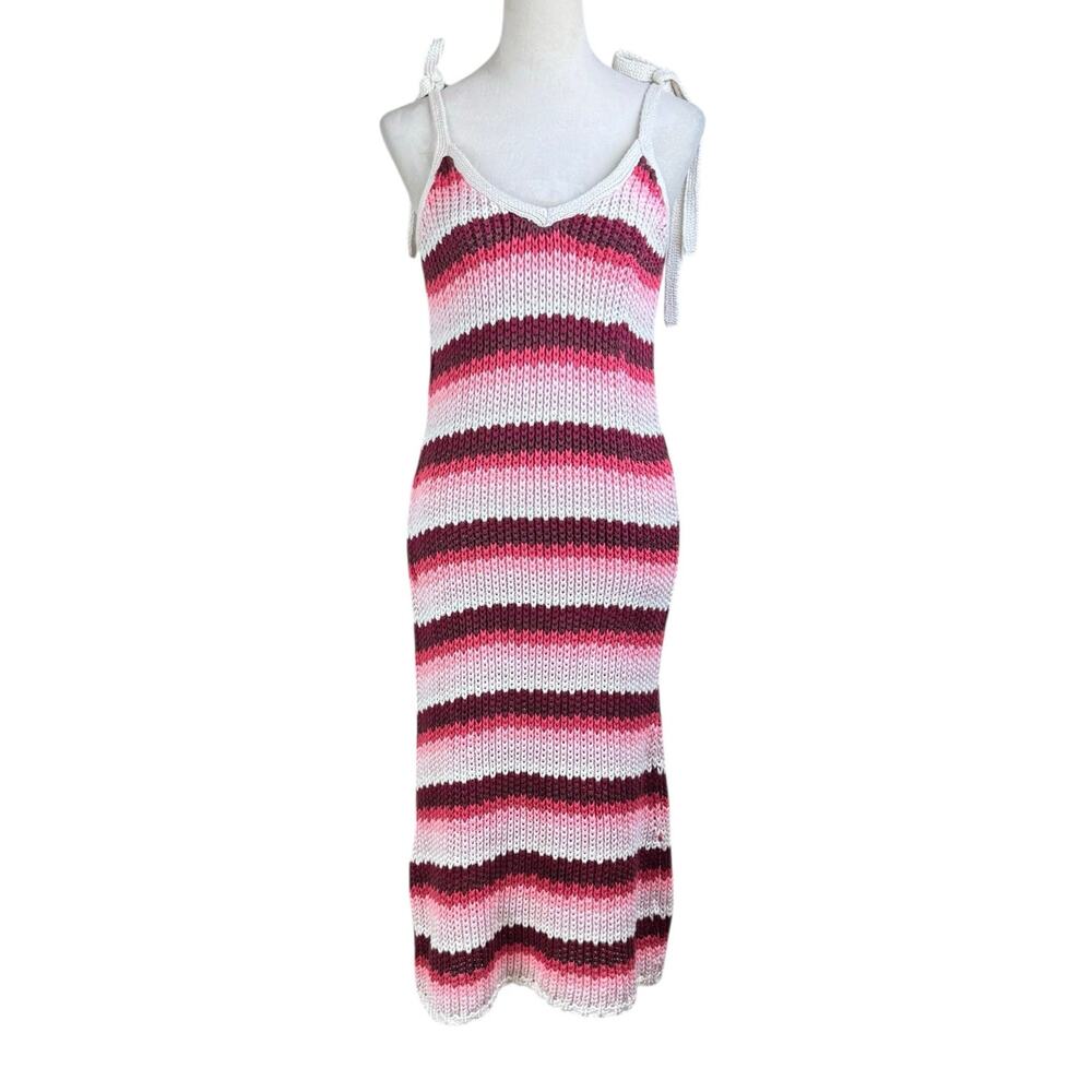 Zara Red Pink White Ombre Chunky Knit Adjustable Spaghetti Strap Maxi Dress